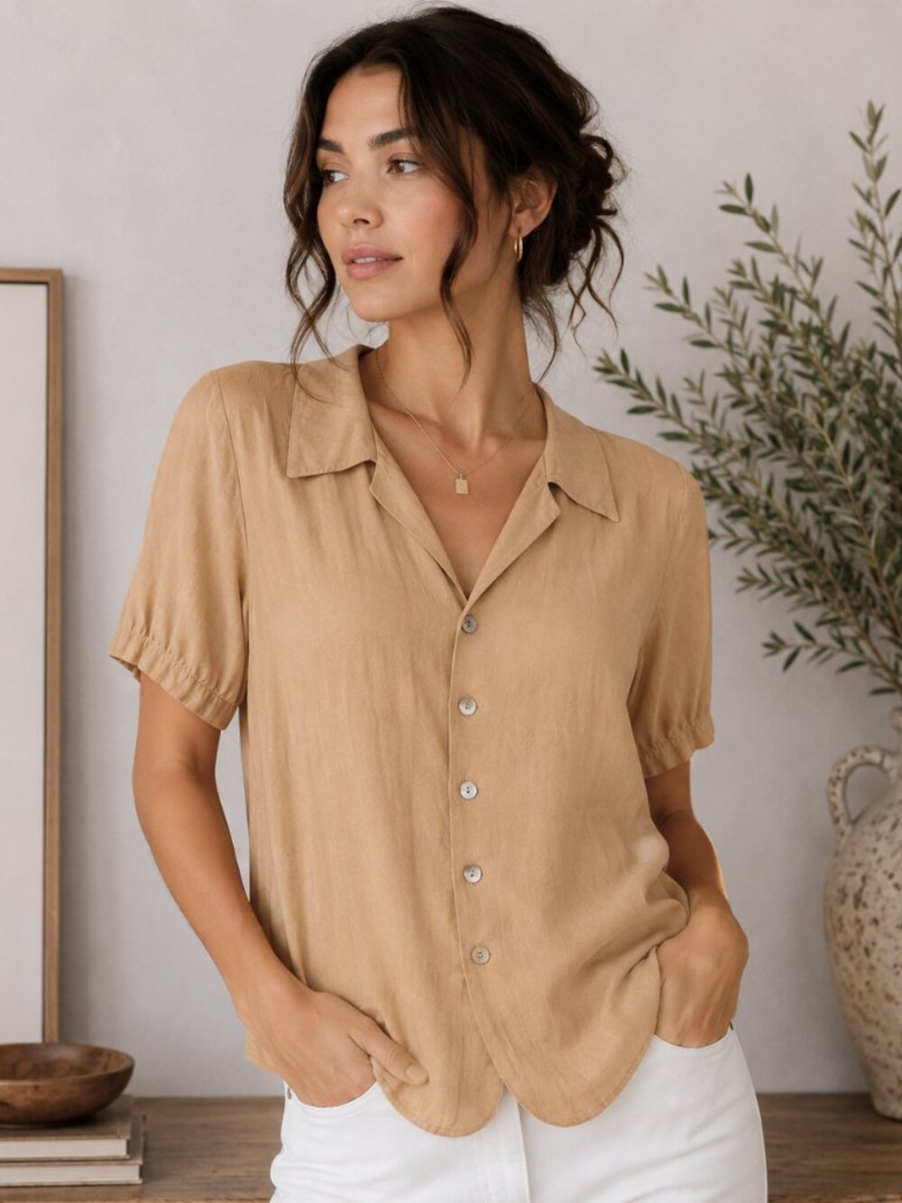 Vintage Notations Petite Button-Front Blouse | Sz 10P